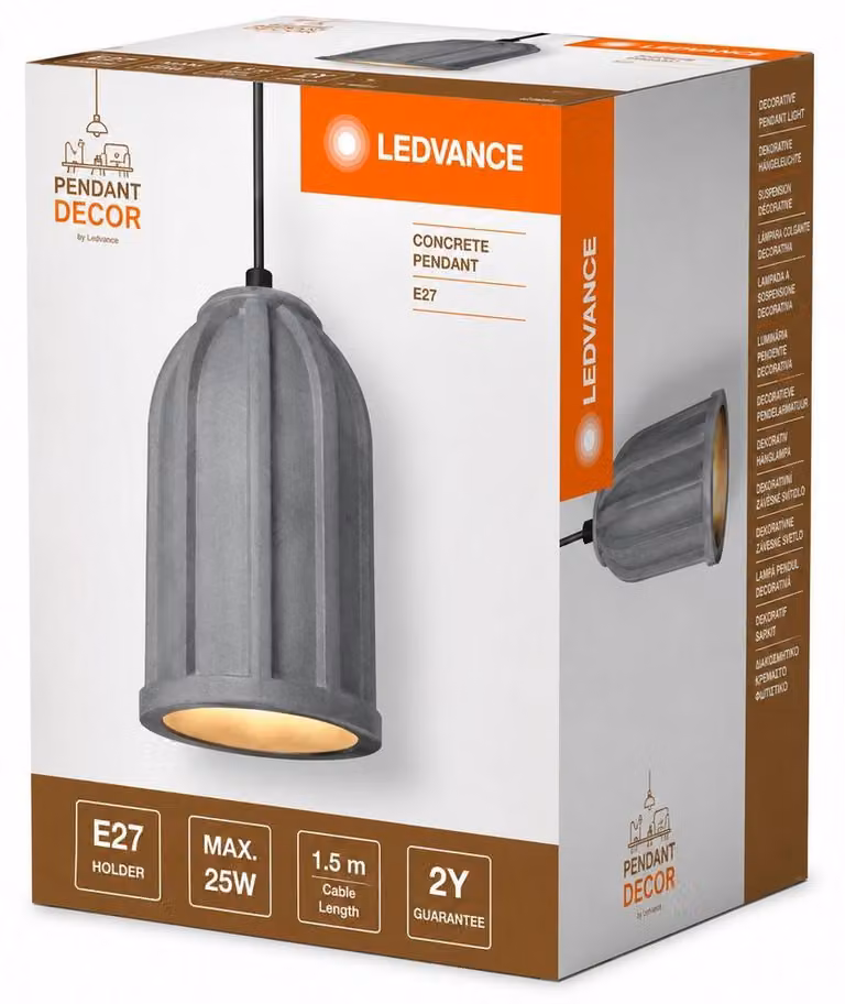 Lampada a sospensione Ledvance Decor Concrete Sim, colore grigio scuro, diametro 12 cm, potenza massima 25W, attacco E27, realizzata in cemento