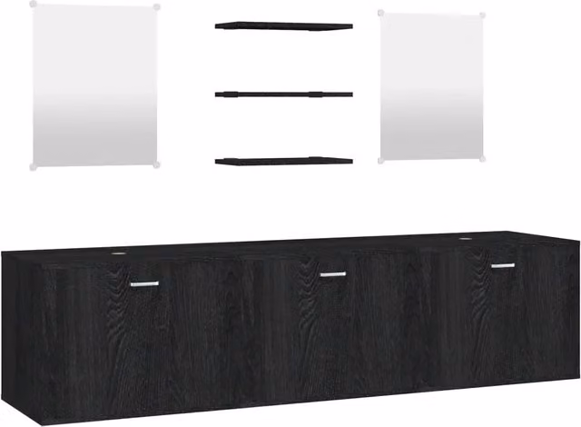 Set Mobili da Bagno | Armadio da bagno 6 pz Nero in Legno Multistrato