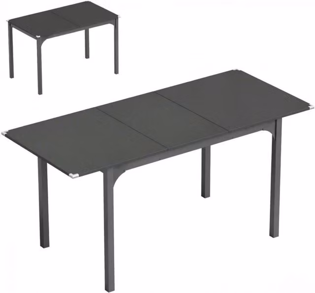 Tavolo da pranzo allungabile per 4-6 persone con piedi in acciaio, nero, 120-160x70x75 cm