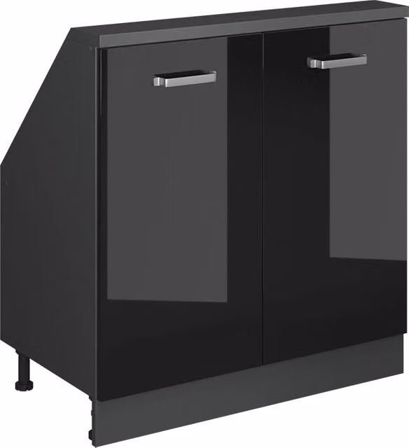 Mobile sottotetto Vicco Rion nero lucido e antracite con 2 ante e ripiani interni L/P/H: 160 x 46 x 83,8 cm – 1