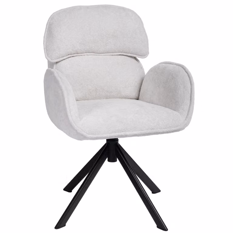 Sedie da pranzo girevoli a 360° in velluto teddy con braccioli e schienale diviso in due strati, colore bianco