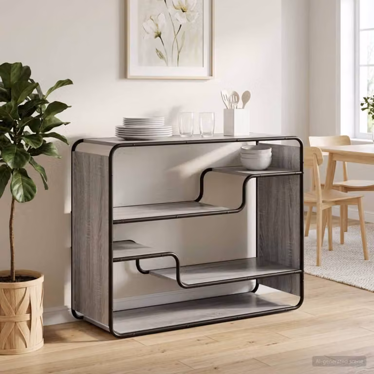 Credenza vidaXL in stile industrial color grigio con finitura opaca in legno ingegnerizzato e metallo L: 98 cm, P: 37,5 cm, H: 75,5 cm