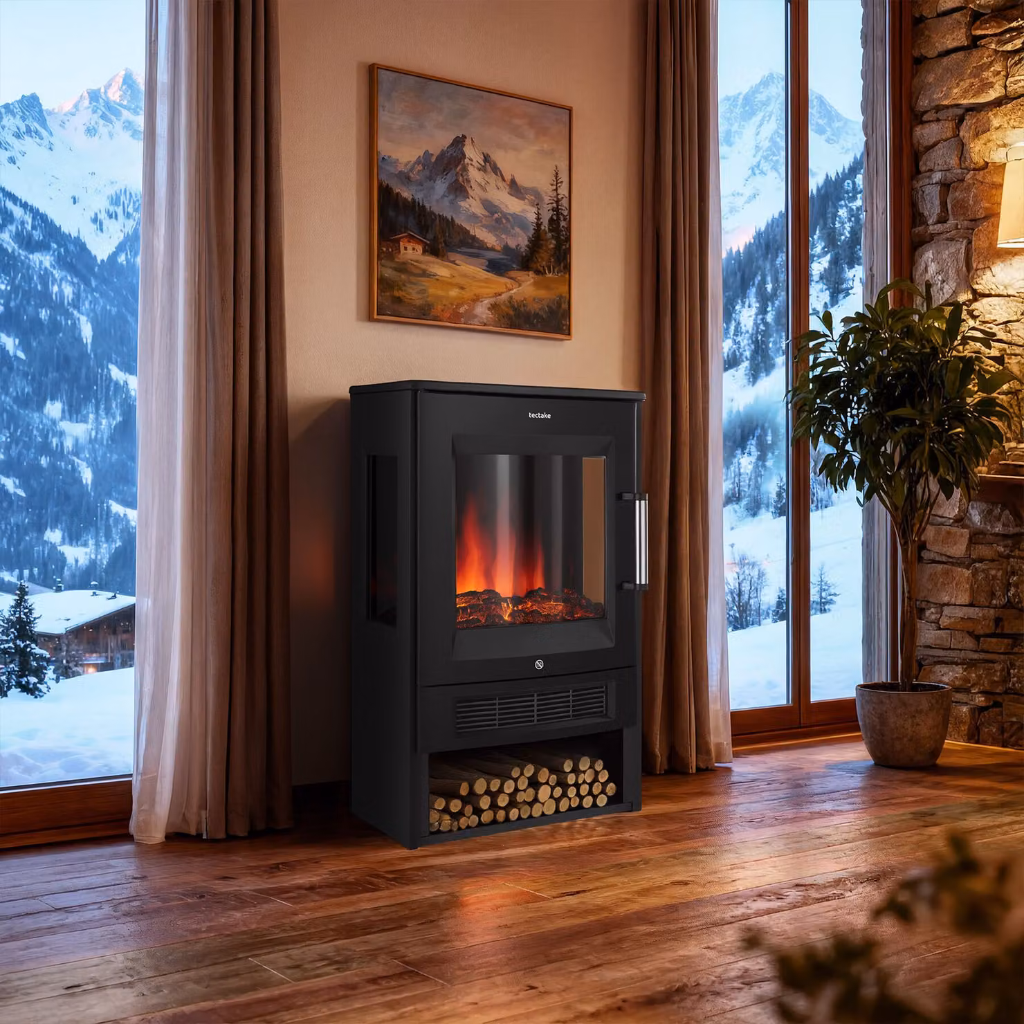 Caminetto elettrico Aidan TecTake GmbH con effetto fiamma, 2 livelli di riscaldamento e controllo tramite app WiFi, nero – 2
