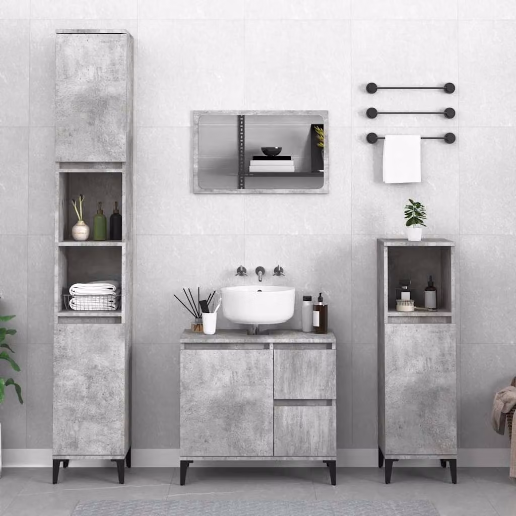 Armadietto da bagno moderno vidaXL in legno e metallo grigio, sospeso, L 30 cm x P 30 cm x H 190 cm