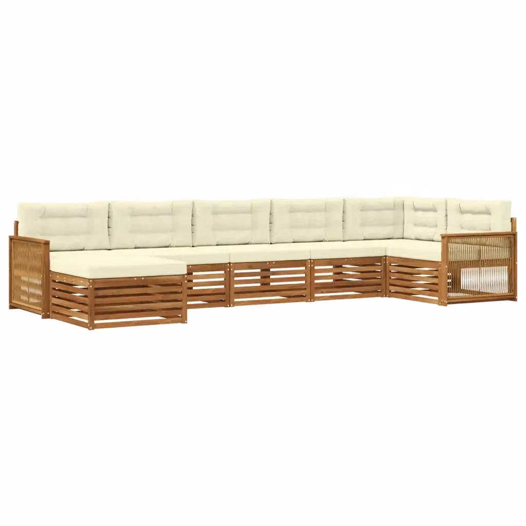 Set di divani da esterno moderno vidaXL in legno di acacia con 7 pezzi, colore beige e bianco – 2