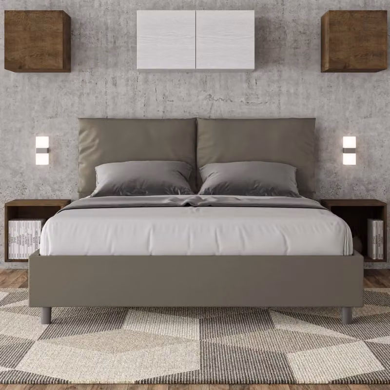 Letto matrimoniale imbottito Ityhome Antea in similpelle beige con rete L/P/H: 175 x 110 x 222 cm – 2