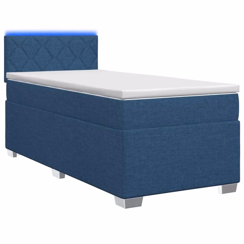Letto Box Spring vidaXL con Materasso Ibrido e Illuminazione LED Blu, Rivestimento in Tessuto Bianco, L/P/H: 90 x 200 cm – 2