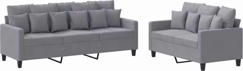 Set di Divani 2 pz con Cuscini Grigio Chiaro in Tessuto