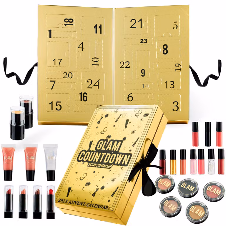 Calendario dell'Avvento 2025, set di bellezza per donne, 24 pezzi, color oro