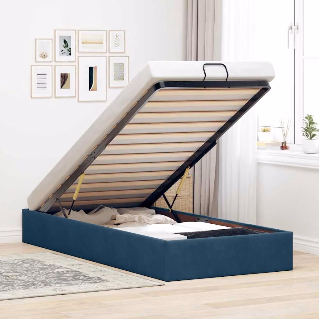 Struttura Letto con Contenitore a Sollevamento vidaXL in Velluto Blu, L 90 cm x P 200 cm