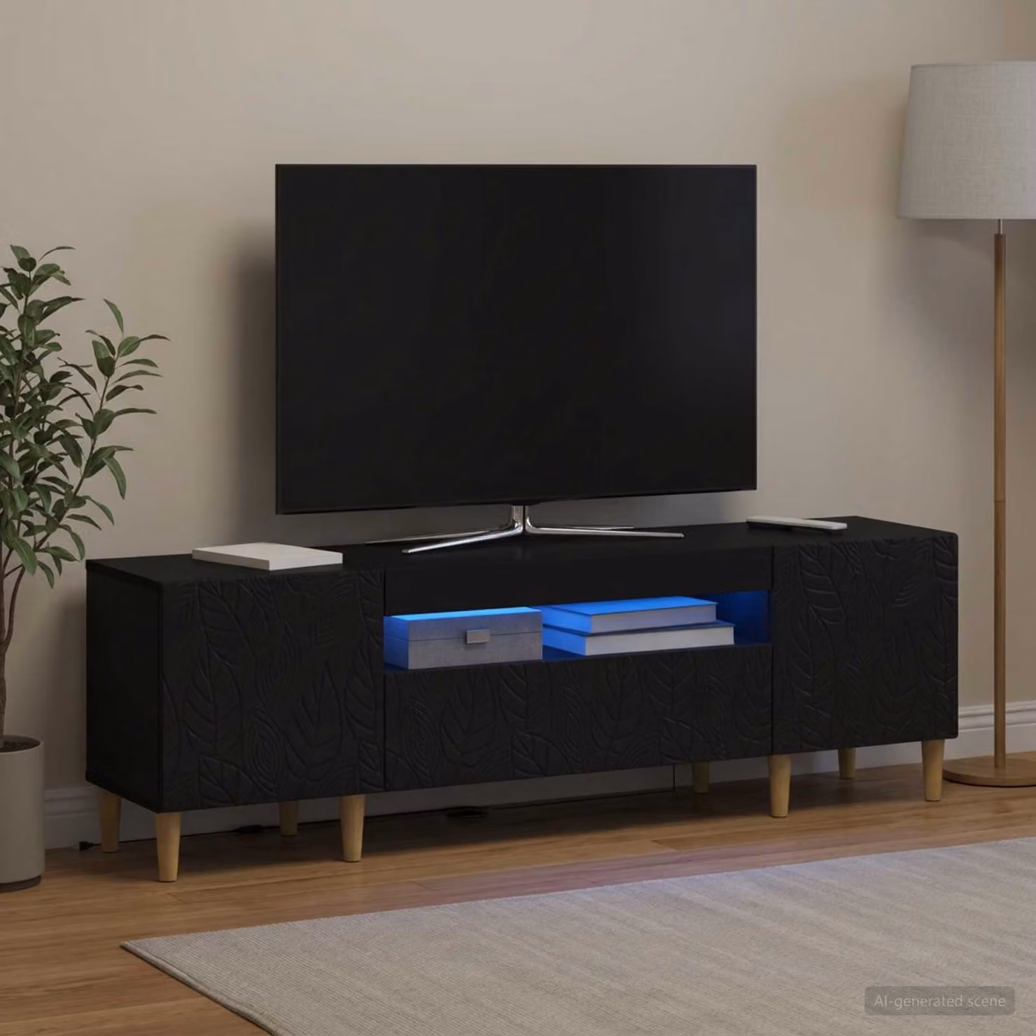 Mobile TV LED vidaXL DELFT con illuminazione integrata, Nero, L 153 x P 35 x H 43 cm