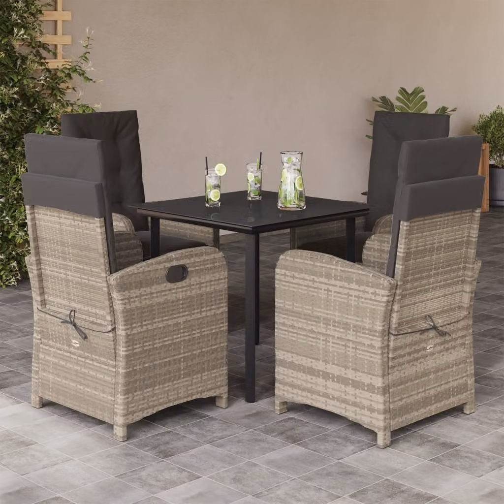 Set Pranzo da Giardino vidaXL in Polyrattan con Cuscini e Tavolo in Vetro, 5 Pezzi, Grigio Antracite – 1