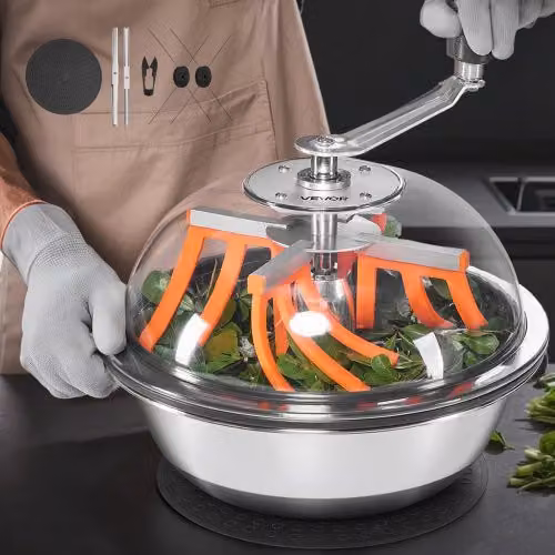 VEVOR Tagliafoglie Manuale a Ciotola con Lame in Acciaio Inossidabile, Tagliatrice Rotativa per Foglie e Gemme a Umido o Secco, Colore Argento, Diametro: 33 cm