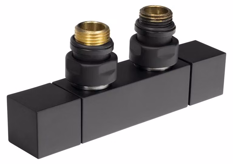 Set di attacchi per radiatore bagno CUBE TWIN per attacco centrale, nero opaco