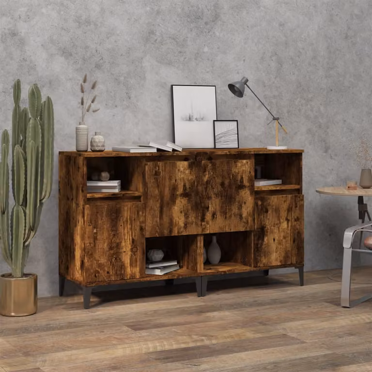 Set di 2 credenze vidaXL in legno multistrato e MDF, colore rovere fumo, L 60 cm x P 35 cm x H 70 cm