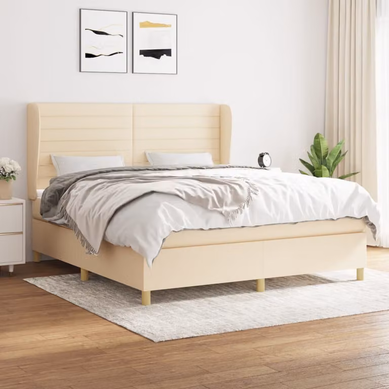Maison Exclusive - Giroletto a Molle con Materasso Crema 180x200 cm in Tessuto
