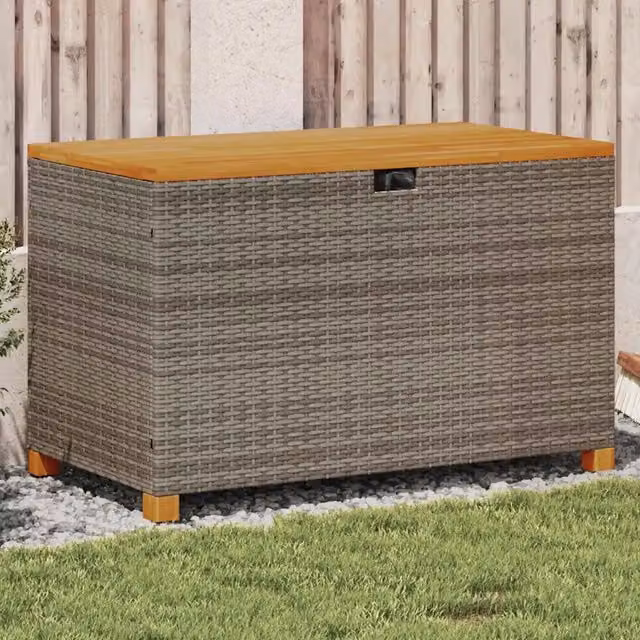 Contenitore da giardino vidaXL in rattan e legno di acacia color grigio e marrone L/P/H: 110 x 55 x 63 cm