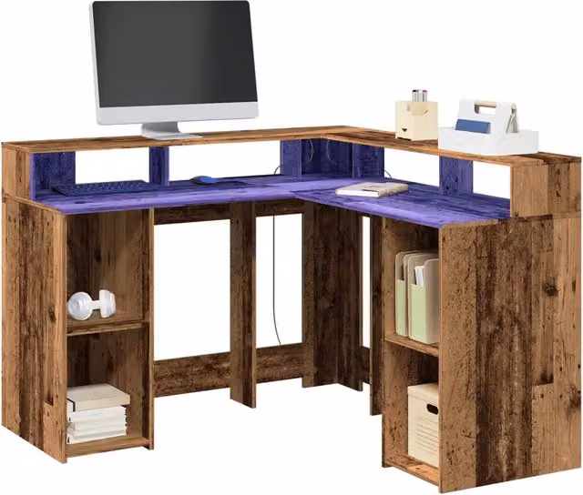 Scrivania con Luci LED Legno Antico 130x130x91 cm in Truciolato 3309454