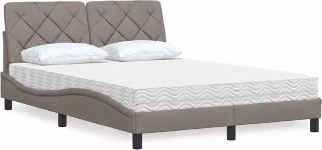 Letto con Materasso vidaXL in Tessuto Moderno, Colore Beige, Grigio o Bianco, L/P/H: 140 x 200 cm