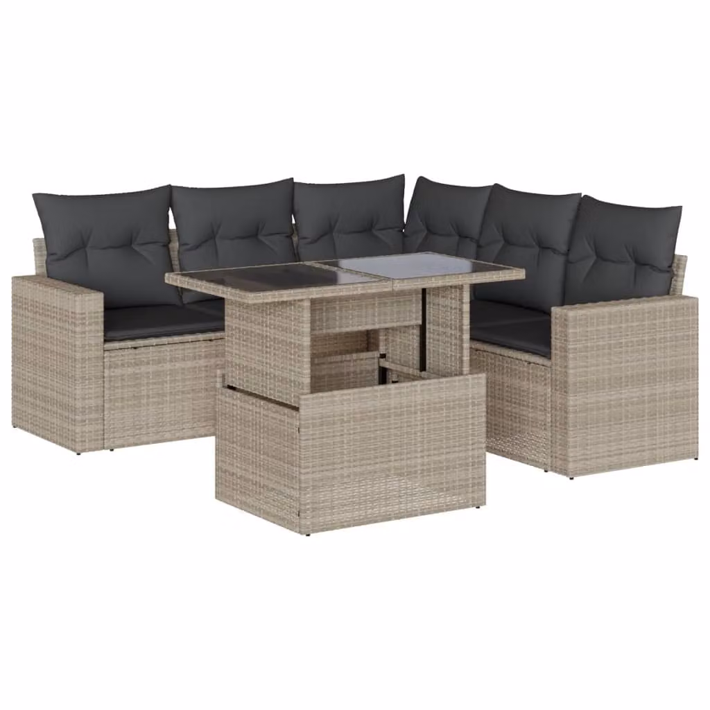 Set Divano da Giardino 6pz con Cuscini Grigio Chiaro Polyrattan