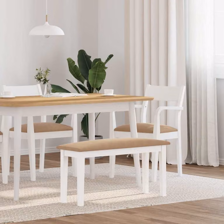 Panca vidaXL in legno massello bianco e marrone per cucina e sala da pranzo, stile scandinavo