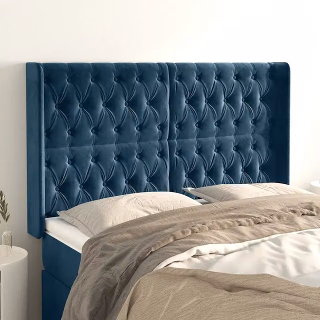 Testiera ad orecchio vidaXL in velluto blu, L: 163 cm, P: 16 cm, H: 118-128 cm – 1