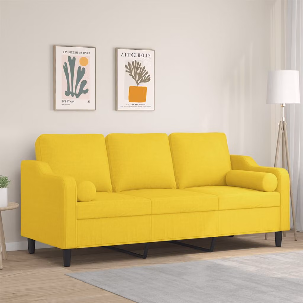 vidaXL Divano a 3 Posti Moderno in Tessuto Giallo con Cuscini e Coperture Rimovibili L: 198 cm, P: 80 cm, H: 77 cm