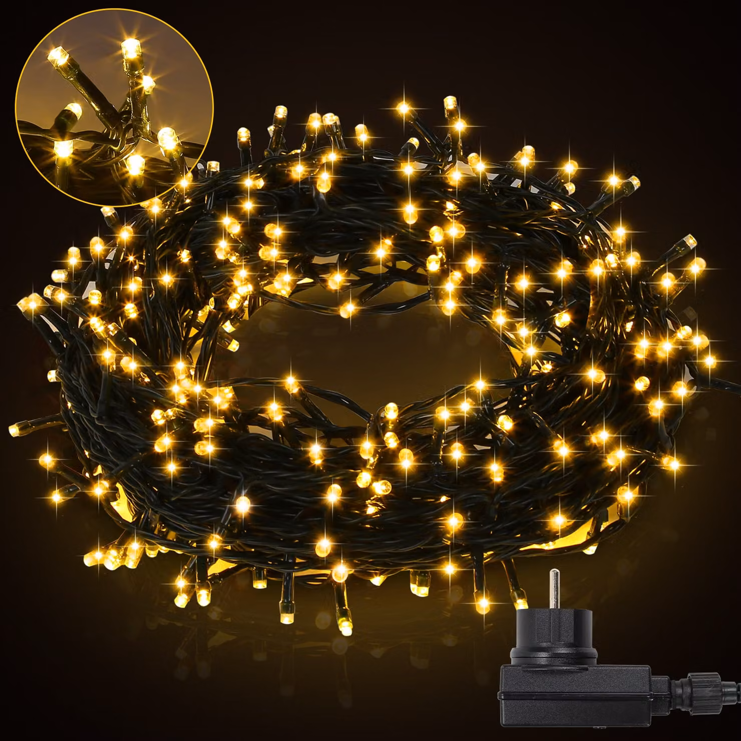 Jopassy 20M LED luci fiabesche decorazione natalizia illuminazione IP44 esterno interno giardino festa 8 modalità 200LEDs bianco caldo