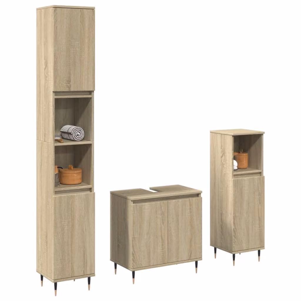 Set di mobili da bagno industrial vidaXL composto da 3 pezzi in legno e metallo, colore beige e marrone