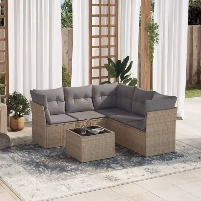 Set Divano da Giardino 6 pz con Cuscini Beige in Polyrattan 3217629