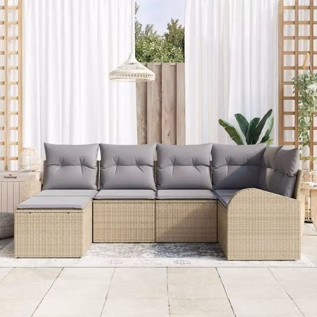 Set di divani 6 pz Beige e grigio chiaro polyrattan 3354779