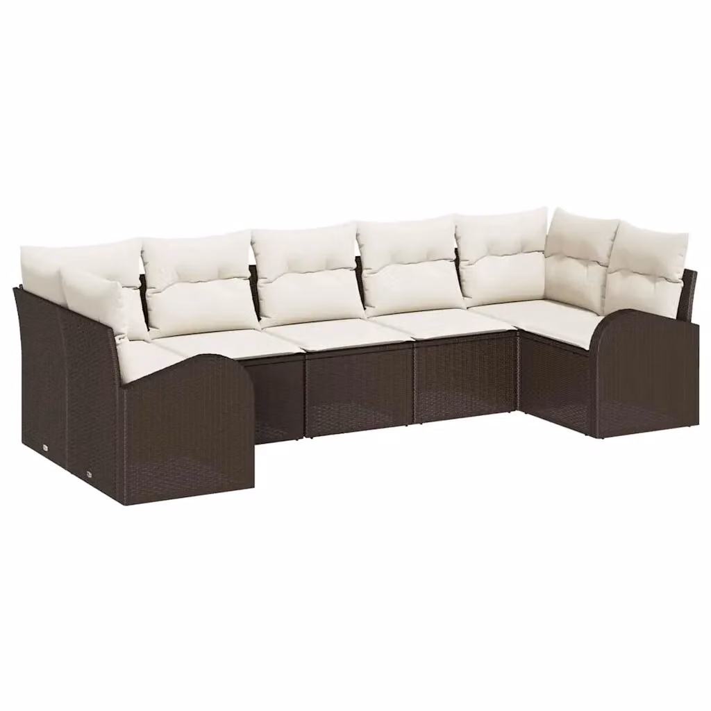 Set Divano da Giardino vidaXL 7 Pezzi a Forma di L in Polyrattan Marrone e Bianco con Cuscini Imbottiti – 2