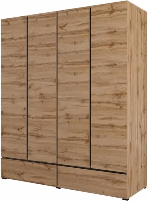 Armadio HAVANA 180 cm - Rovere e nero - 4 porte e 2 cassetti - Eleganza naturale e grande capacità
