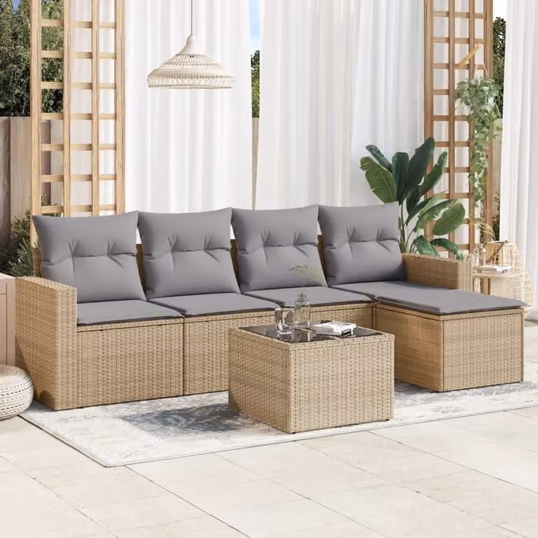 Maison Exclusive - Set Divano da Giardino 6 pz con Cuscini Beige in Polyrattan