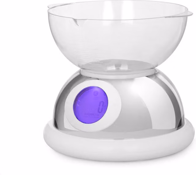 Bilancia da cucina digitale bianca con ciotola KASANOVA con display digitale e funzione di spegnimento automatico