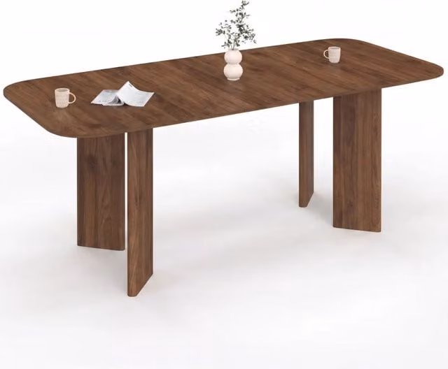 IDMarket - CAPUCINE Tavolo da pranzo rettangolare rotondo allungabile per 6-10 persone con 4 gambe arrotondate in noce 160-200 cm