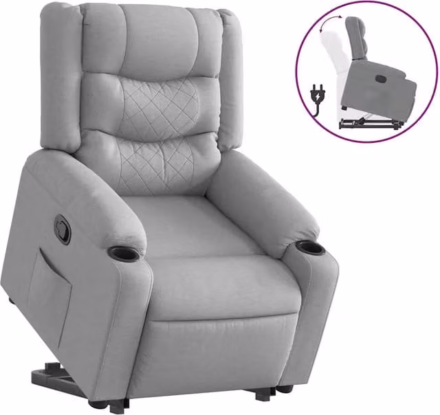 Poltrona | Sedia Relax Alzapersona Reclinabile Grigio Chiaro in Tessuto