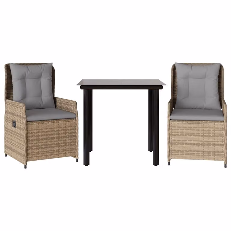 Set da Pranzo da Giardino 3 pz con Cuscini Beige in Polyrattan