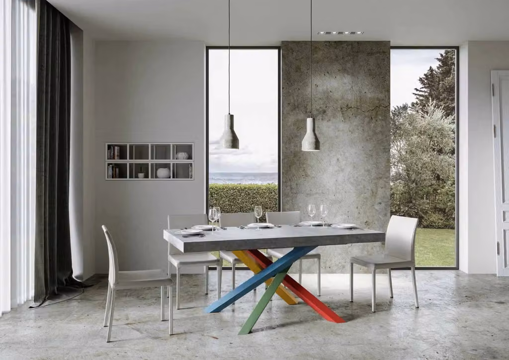 Tavolo da pranzo allungabile Volantis GIORDANOSHOP con piano in cemento grigio e telaio in metallo L/P/H: 200-460 x 90 x 77 cm – 2