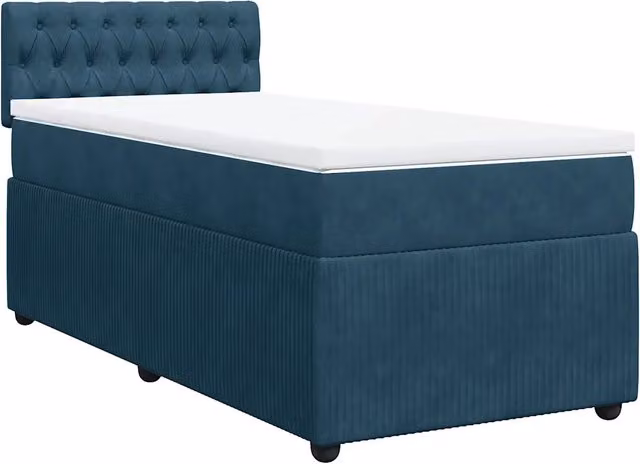 Letto ibrido con giroletto a molle e materasso vidaXL in velluto blu e bianco L/P/H: 200 x 80 x 100,5 cm