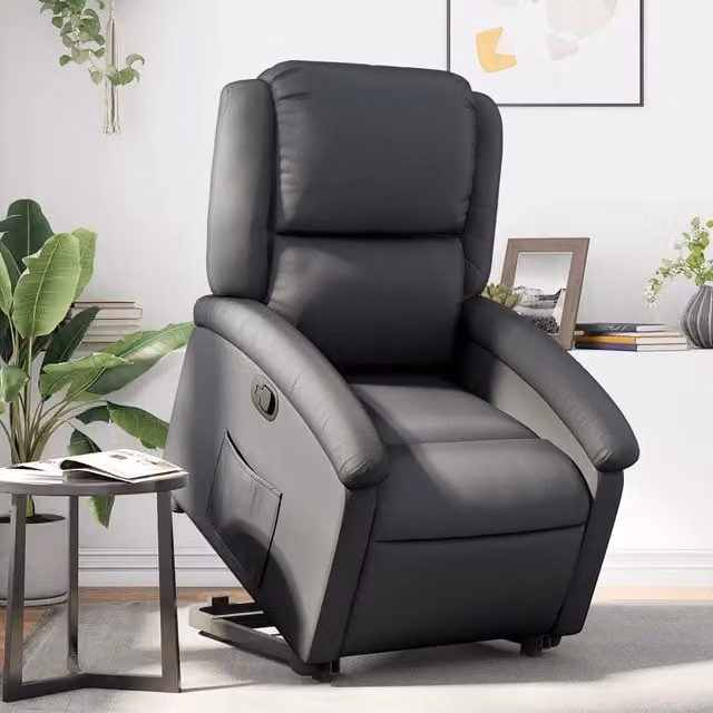 Poltrona Alzapersona Reclinabile vidaXL in Vera Pelle Nera con Assistenza Elettrica e Braccioli – 1