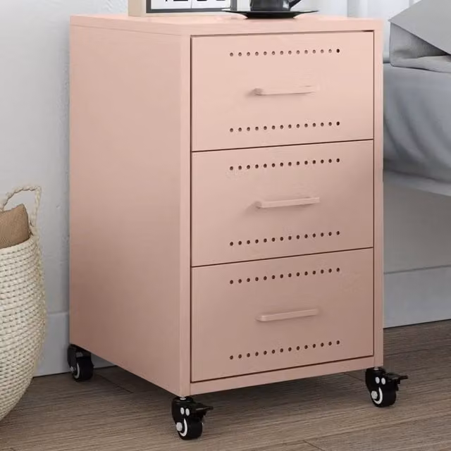 Comodino da notte Design Mania Rosa in Metallo con Ruote L/P/H: 36 x 39 x 59 cm
