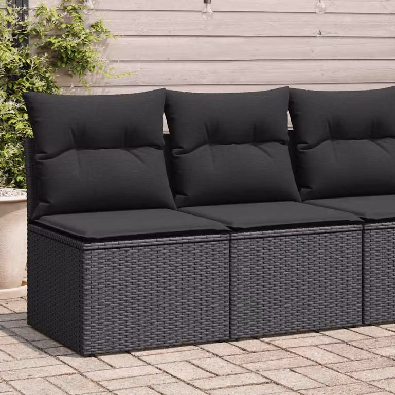 Set di divani da giardino vidaXL in rattan e legno di acacia con cuscini neri