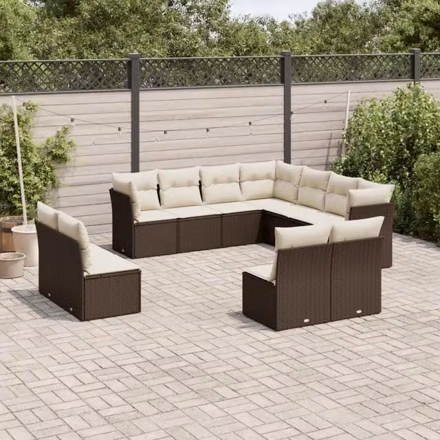 Set Divani da Giardino 11 pz con Cuscini Polyrattan Marrone 3249662
