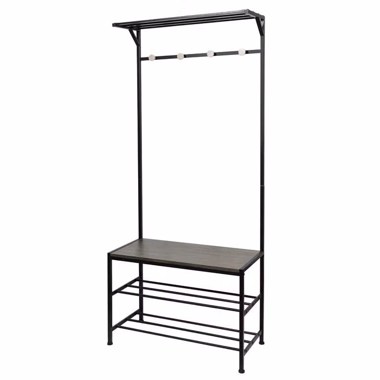 Vestiamo Casa Appendiabiti moderno con seduta e scarpiera Nero H 178 x L 76 x P 35 cm