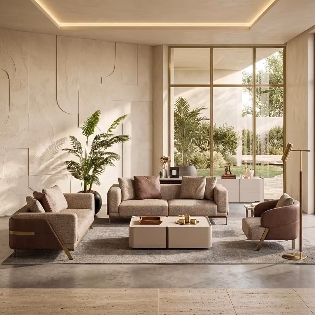 Set da salotto moderno con divano 3+3+1 dal design elegante
