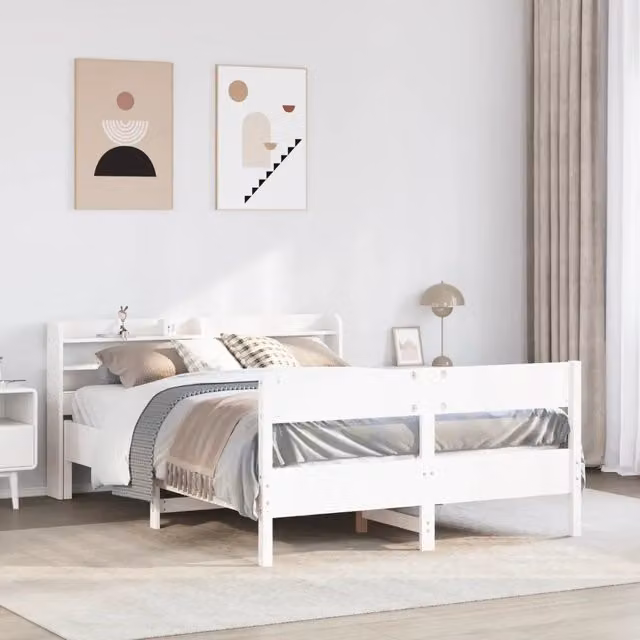 Letto senza Materasso-Struttura Letto Bianco 160x200 cm Legno Massello di Pino 316226