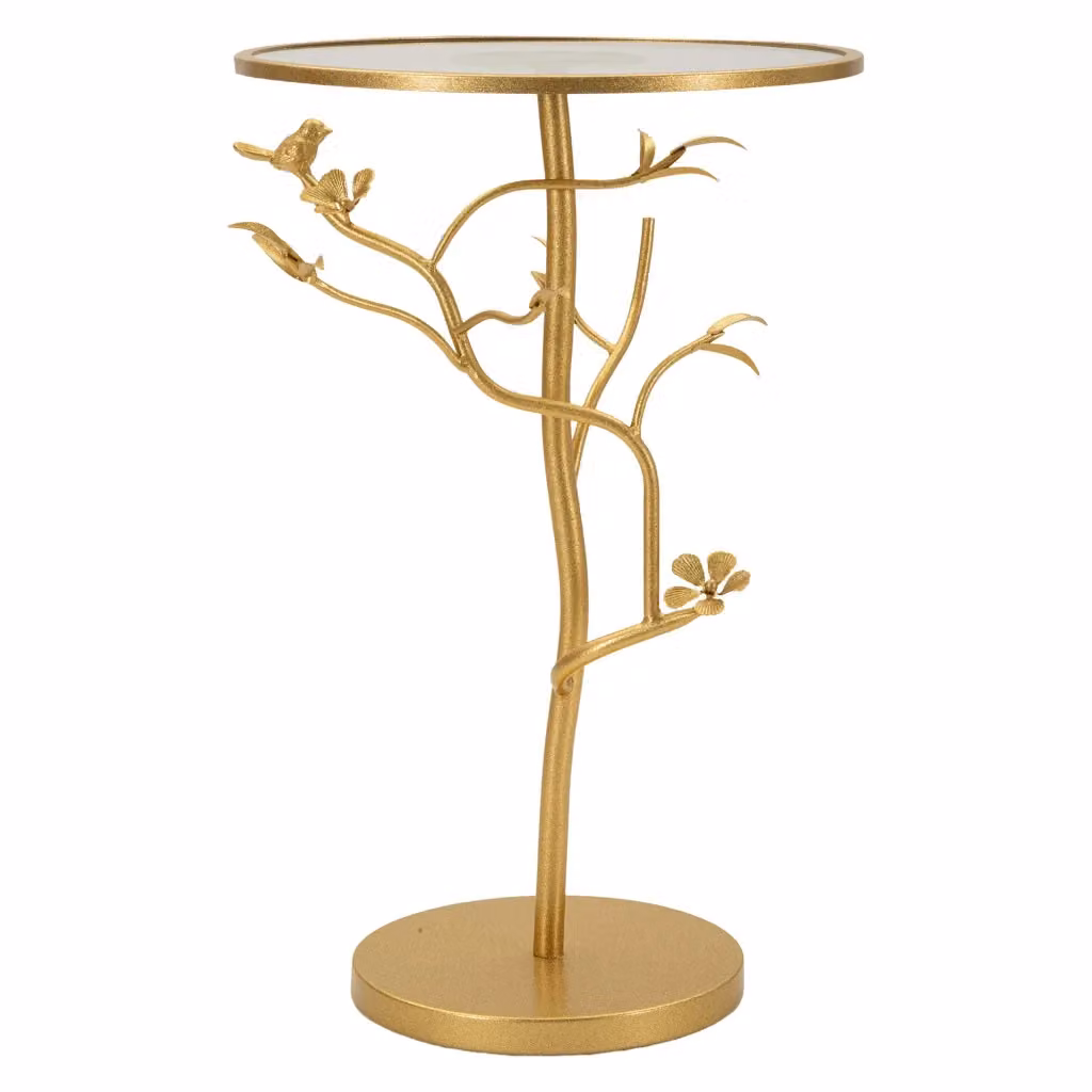 Tavolino da salotto rotondo Amasya DMORA con piano in vetro trasparente e struttura oro L/P/H: 38 x 38 x 60 cm – 2