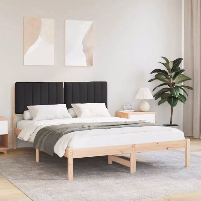 Letto con Testiera Rivestita-Struttura Letto con Testiera Nero 140 x 190 cm Pino massello 623728