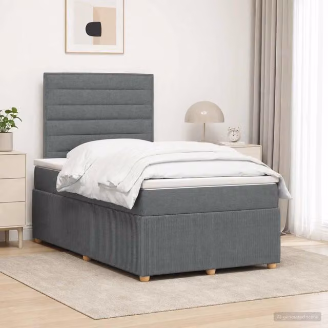Letto Box Spring vidaXL con Materasso Ibrido e Illuminazione LED, Porta USB e Contenitore, Grigio e Bianco, L/P: 120 x 200 cm